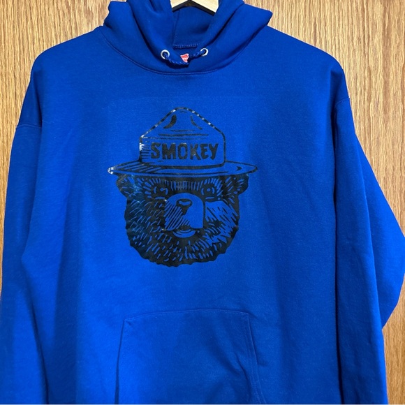 Smokey The Bear Graphic Hoodie Unisex Large Hooded Sweatshirt Blue - Picture 2 of 12